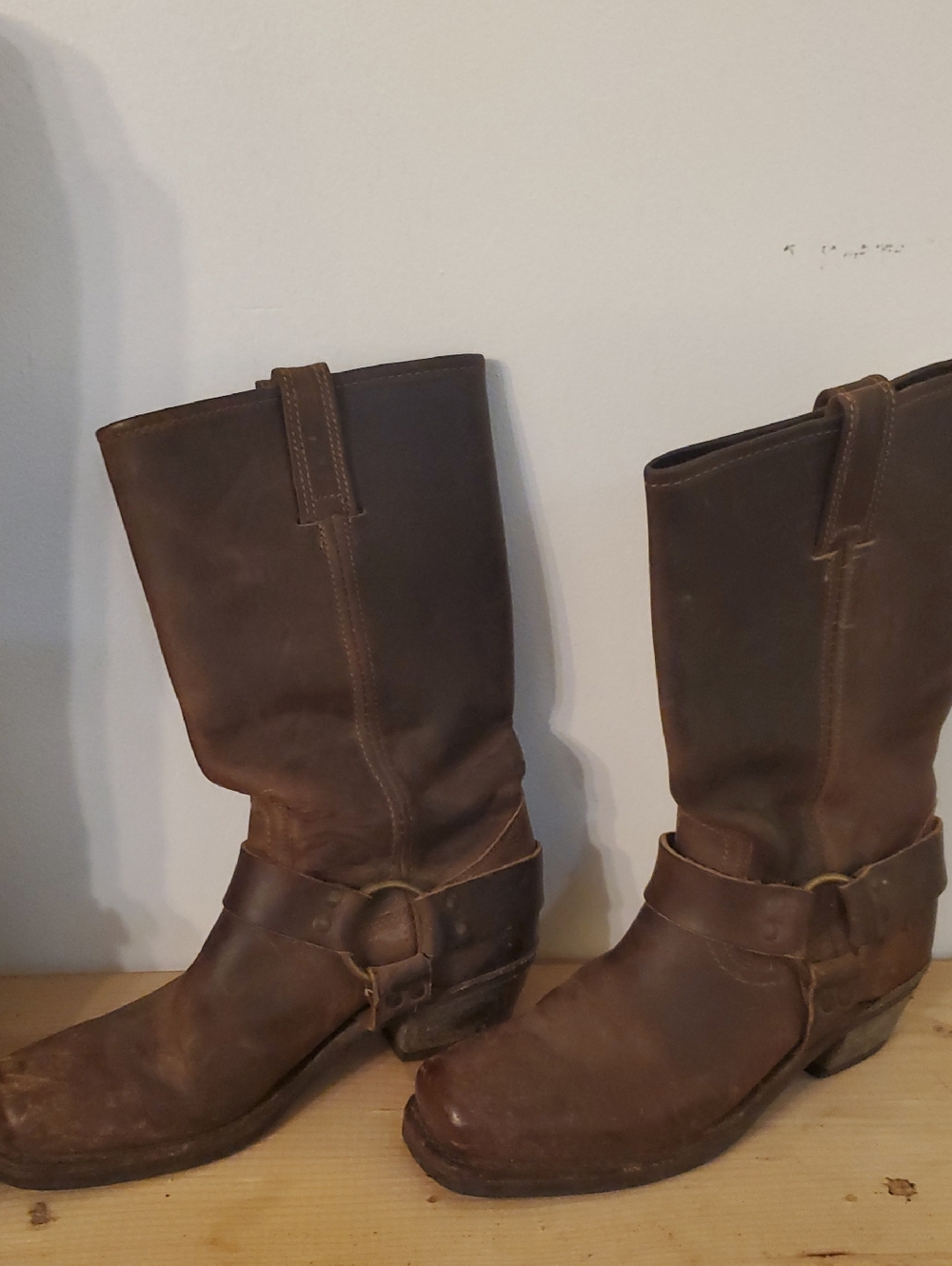 Frye | Brown Leather Women's Motorcycle Harness Square Toe Boots - Size: 7.5 - Picture 5 of 10